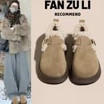 加绒勃肯鞋女2025新款冬季懒人鞋包头博肯女鞋低帮雪地靴保暖棉鞋