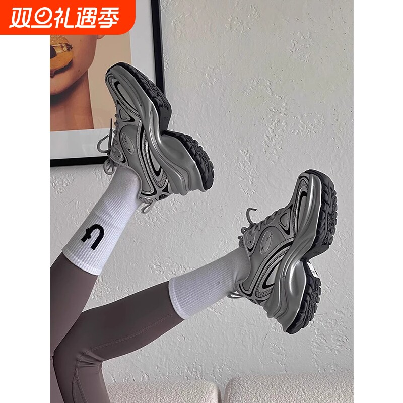 白鹿同款~银河~老爹鞋2024新款网面厚底增高休闲运动鞋ins潮