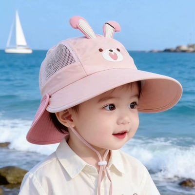 儿童防晒帽女宝宝夏季薄款渔夫帽婴儿遮阳帽男童可拆卸太阳帽透气
