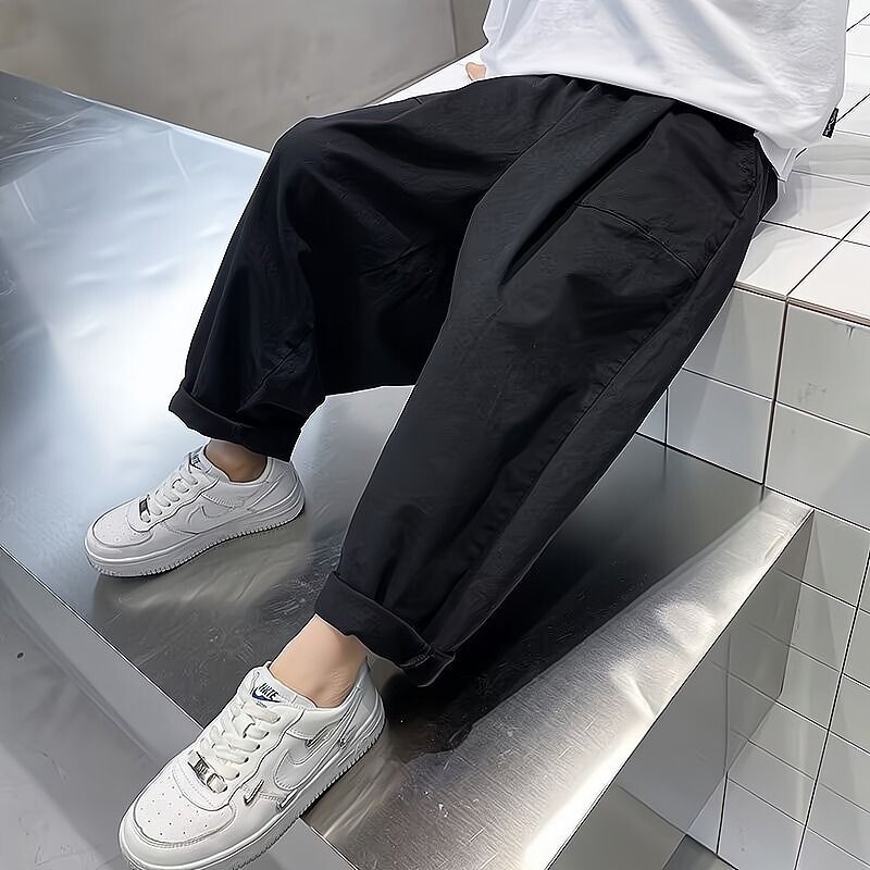 男童春夏黑色直筒裤子纯棉春夏薄款防蚊裤休闲裤儿童装中大童男孩