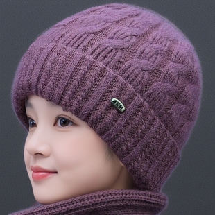 中老年人帽子女秋冬天妈妈毛线加绒厚保暖帽奶奶针织帽老人棉帽