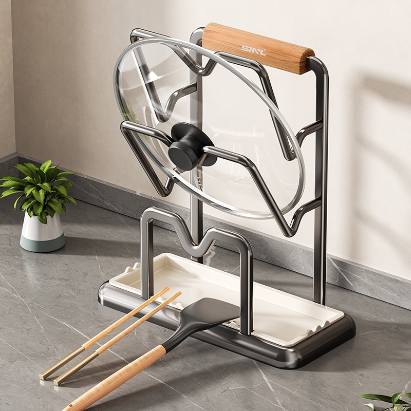 【实木把手便捷拿取】台面锅盖架