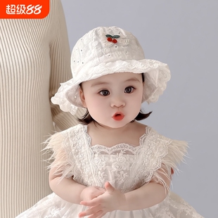 婴儿帽子春夏季薄款韩版可爱蕾丝边公主帽女宝宝遮阳防晒小童盆帽