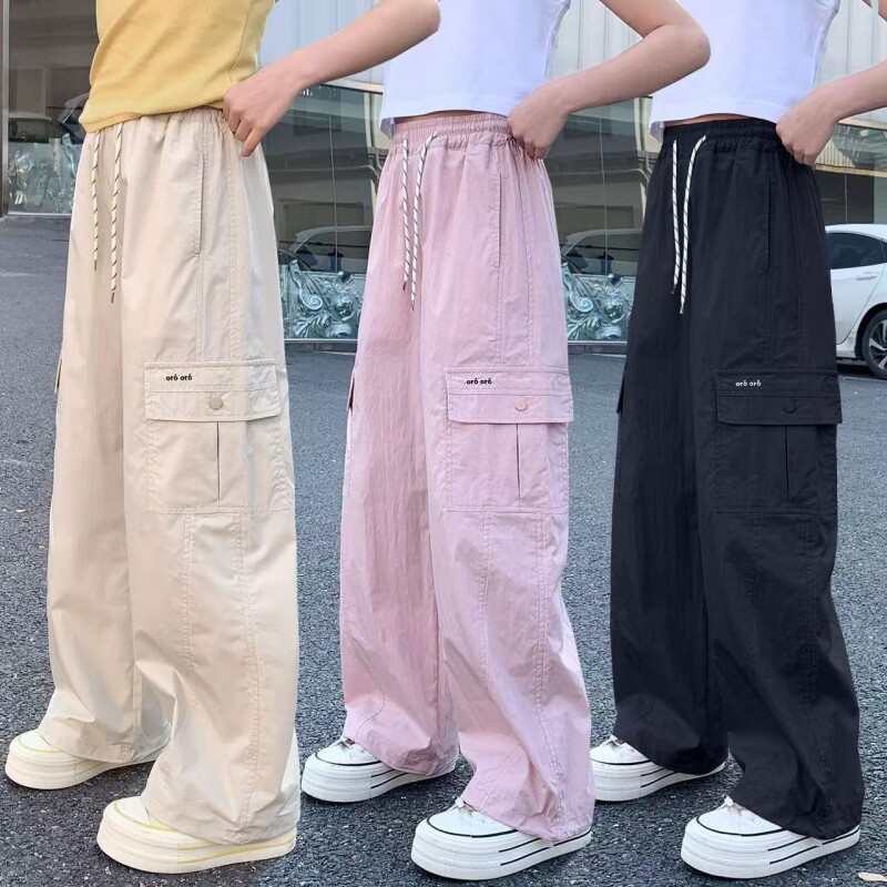 女童速干直筒工装裤春秋新款儿童夏季防蚊运动黑色加绒休闲松紧腰图片