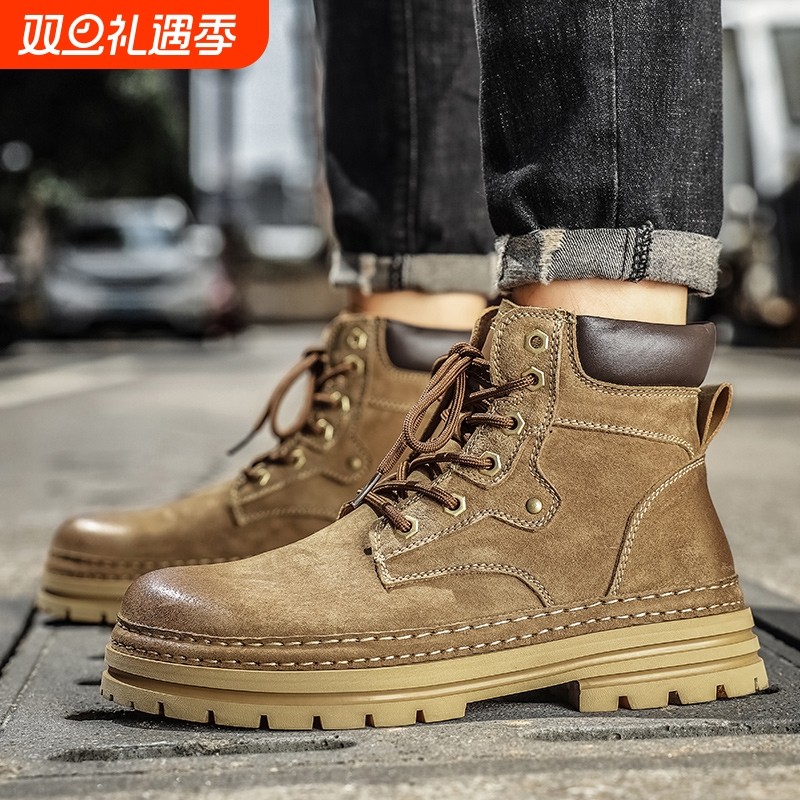 马丁靴男冬季英伦风美式棕色复古皮靴加绒棉鞋工装大头皮鞋伞兵靴