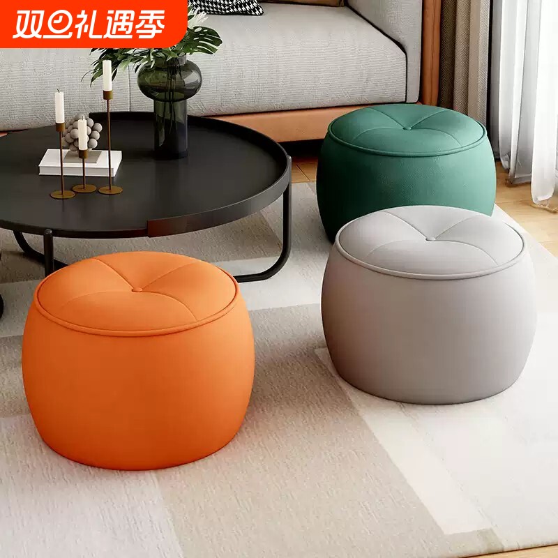 小凳子家用门口换鞋凳轻奢客厅沙发坐墩创意软包矮凳子南瓜凳卧室