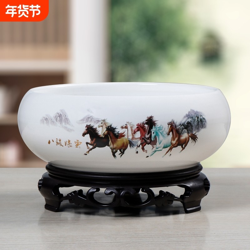 水培花盆陶瓷铜钱草睡莲处理清仓无孔水仙专用盆圆形白瓷桌面底部