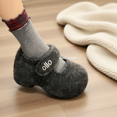 加绒复古内增高厚底玛丽珍毛毛鞋女冬外穿2025新款灰色保暖棉鞋子