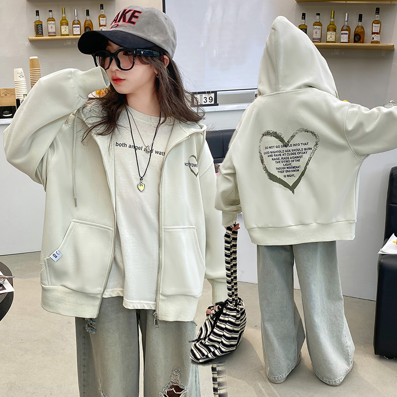女童外套2025新款秋装大童女孩洋气儿童装休闲拉链衫春秋连帽上衣