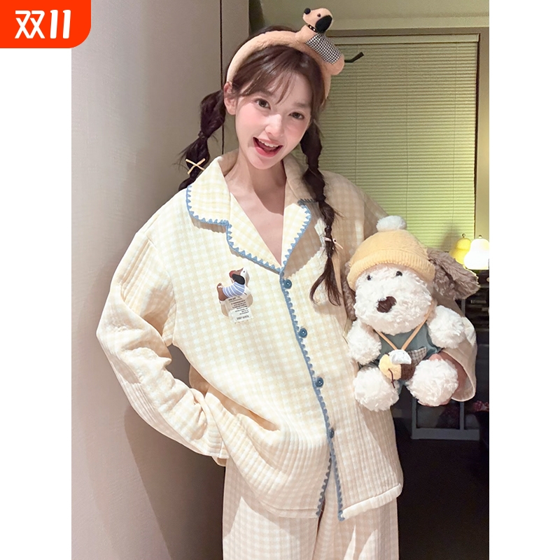 女士睡衣秋冬季空气棉长袖家居服