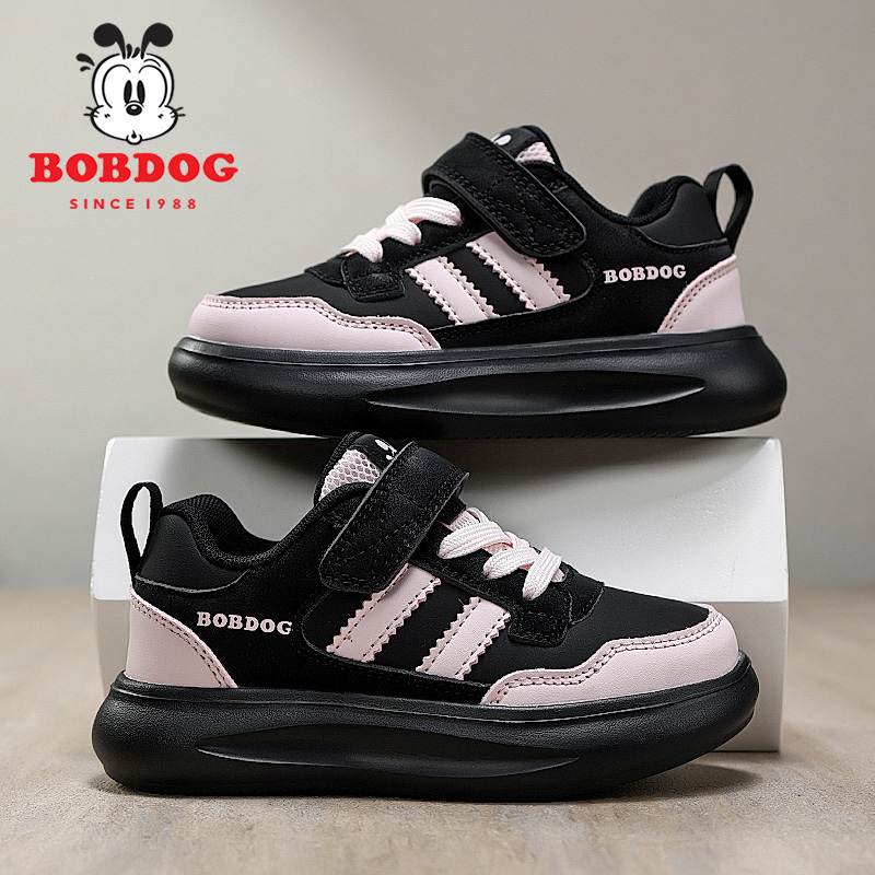 巴布豆女童鞋秋款2025新款皮面防水休闲鞋女孩鞋子板鞋儿童运动鞋