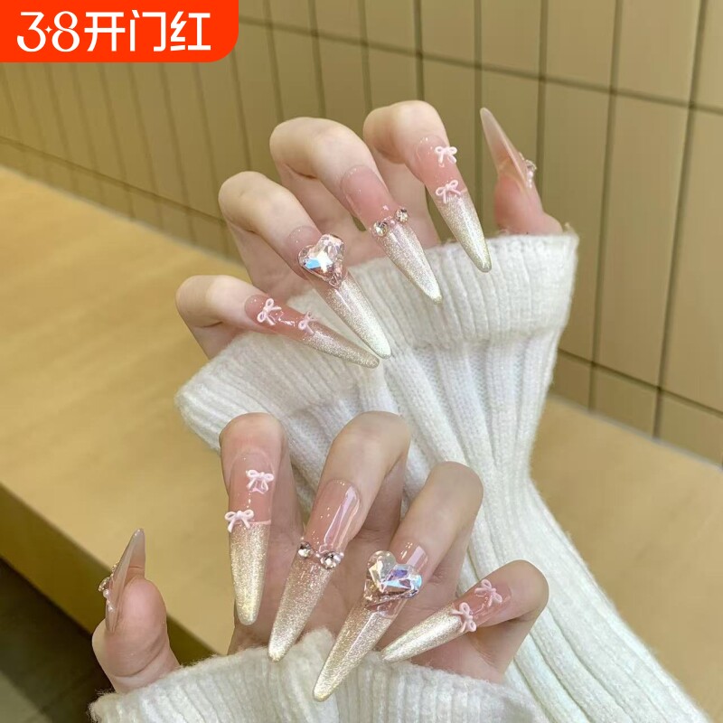 春节过年4.0细狗穿戴甲爆闪猫眼ins学生显白手工美甲法式新年黑皮