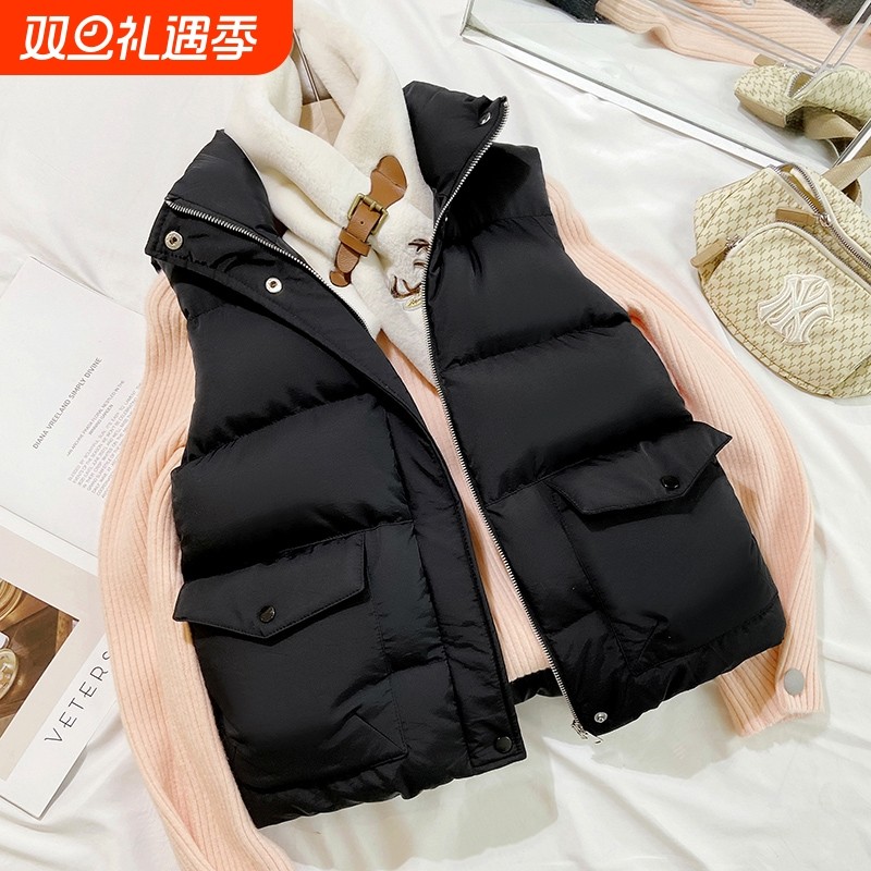 短款羽绒棉马甲女2025秋冬学生加厚马夹面包服外套潮黑色白色防风