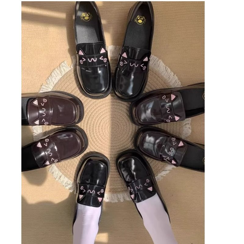 蔻孜夹心爱蜜桃女方头可爱单鞋女制服鞋高跟鞋学院风平底