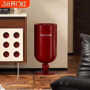 艾仕可不锈钢垃圾桶客厅高脚酒杯家用2026新款中古风感应滑轮移动