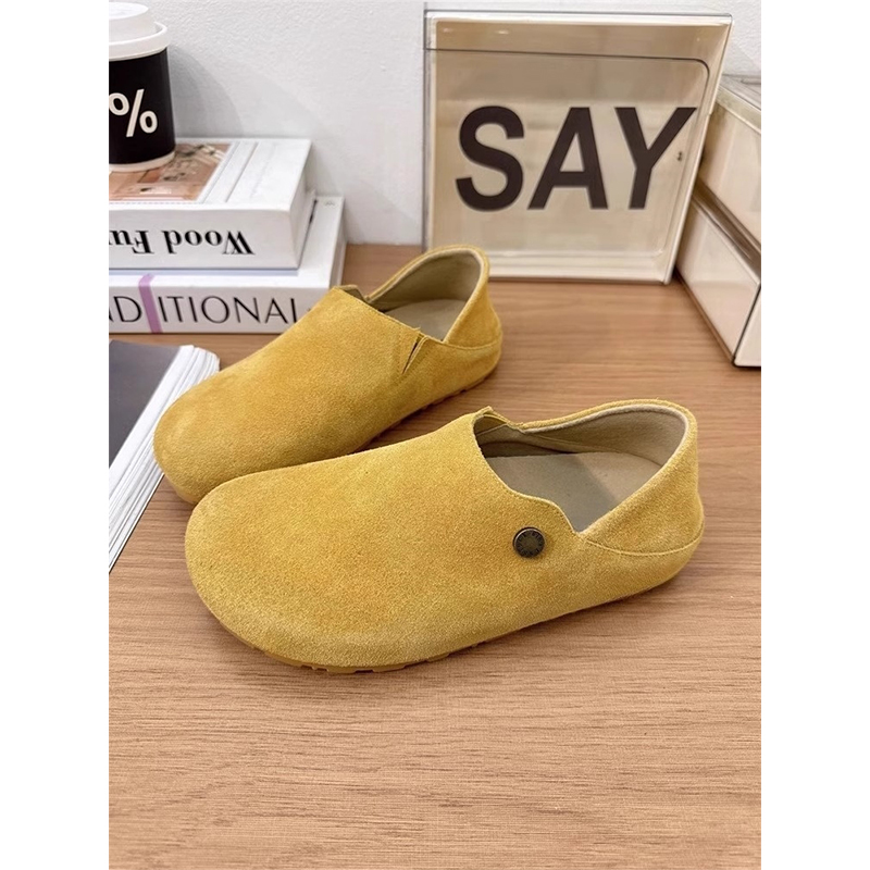 真皮两穿勃肯鞋女2025春秋新款平底豆豆单鞋一脚蹬博肯鞋内增高