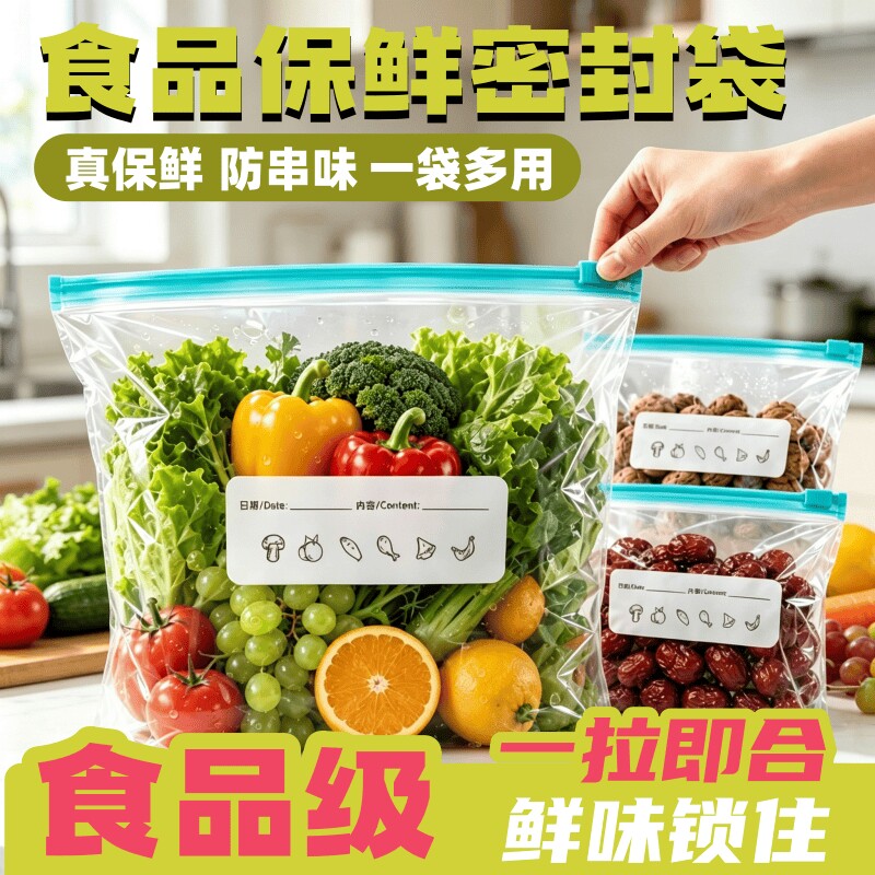 食品级密封袋家用保鲜袋自封加厚冰箱收纳专用饰品分装带塑料防水