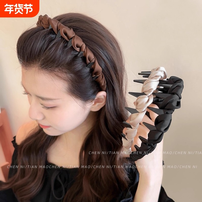 高颅顶神器发箍女带齿防滑压发卡缎面高颜值头箍日常外戴百搭头饰