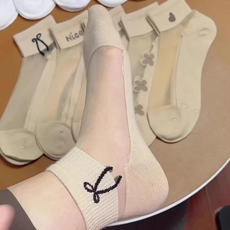 袜子女士短袜纯棉底夏季薄款透气水晶丝袜浅口百搭夏天吸汗玻璃丝