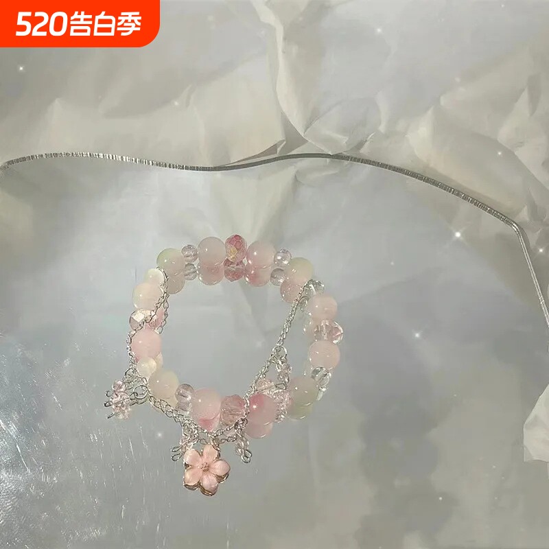 水晶蝴蝶手链学生党高颜值手串儿童女闺蜜友谊仙气人竹节桃花串珠