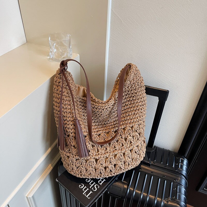 草编包女2025大容量夏天新款编织单肩包海边度假风通勤托特包手提