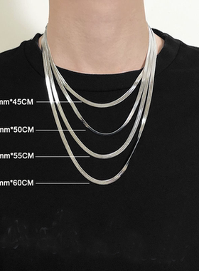 轻奢项链男高级感钛钢小众感方形蛇骨链不掉色锁骨链女链条刀片