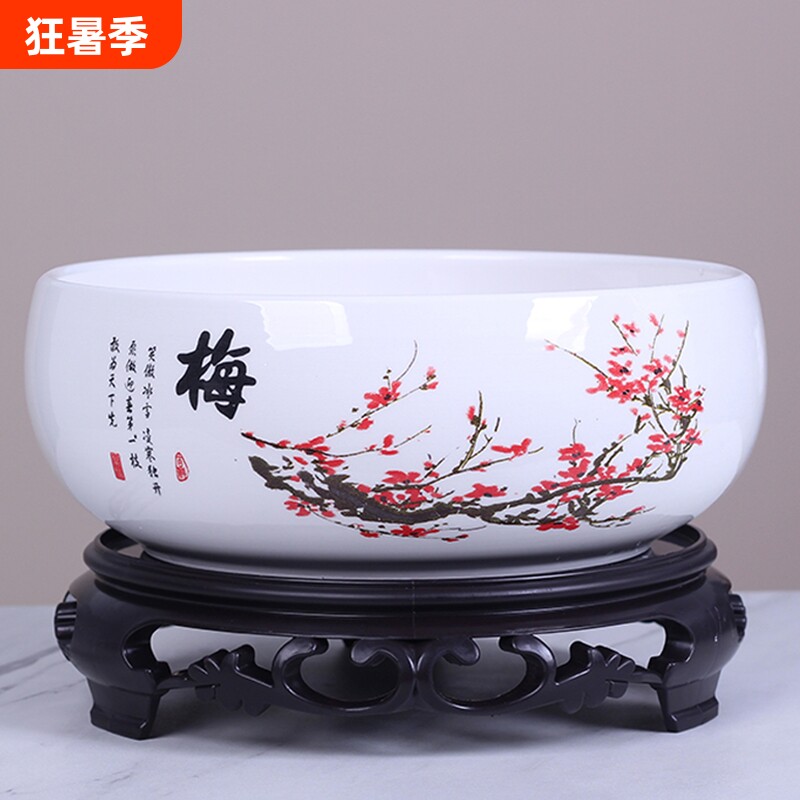 大号铜钱草花盆陶瓷水仙花盆睡莲碗莲绿萝无孔金钱清仓水培专用盆