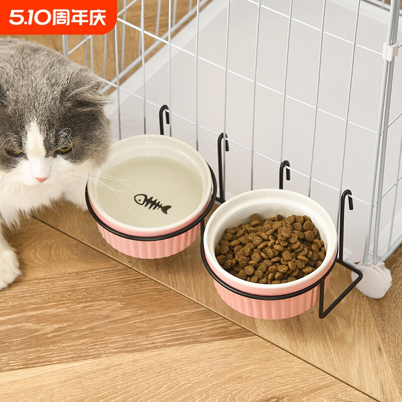 猫碗悬挂式陶瓷猫食盆笼子固定防打翻狗狗水盆猫咪喝水碗挂碗饭碗