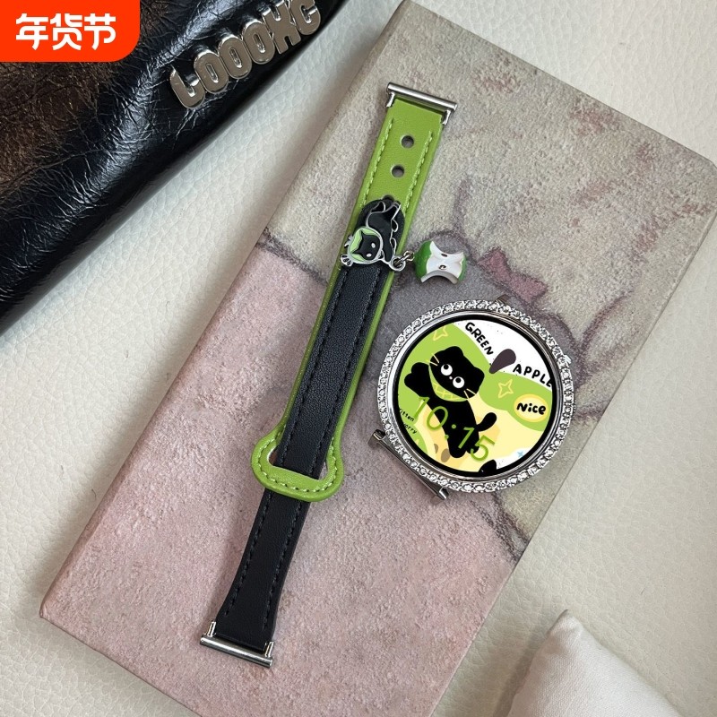 适用于华为手表gt6表带5pro皮质苹果猫小米watch s4创