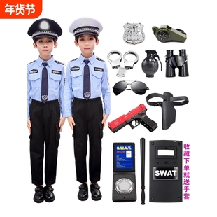 儿童小警察服短袖警官衣服玩具装备男女童小交警演出服小军装套装