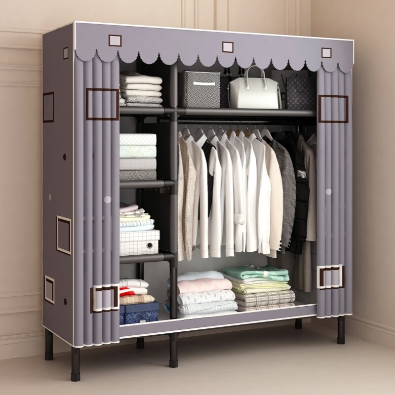 简易布衣柜家用卧室组装全钢架加厚加粗宿舍小户型出租房收纳柜子