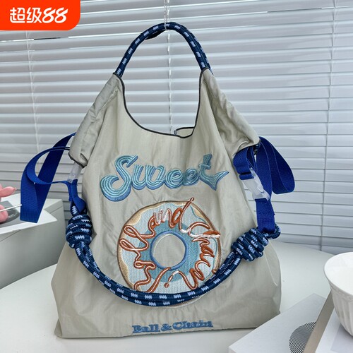 日系高圆圆同款ball chain刺绣甜甜圈环保袋购物袋大容量女帆布包