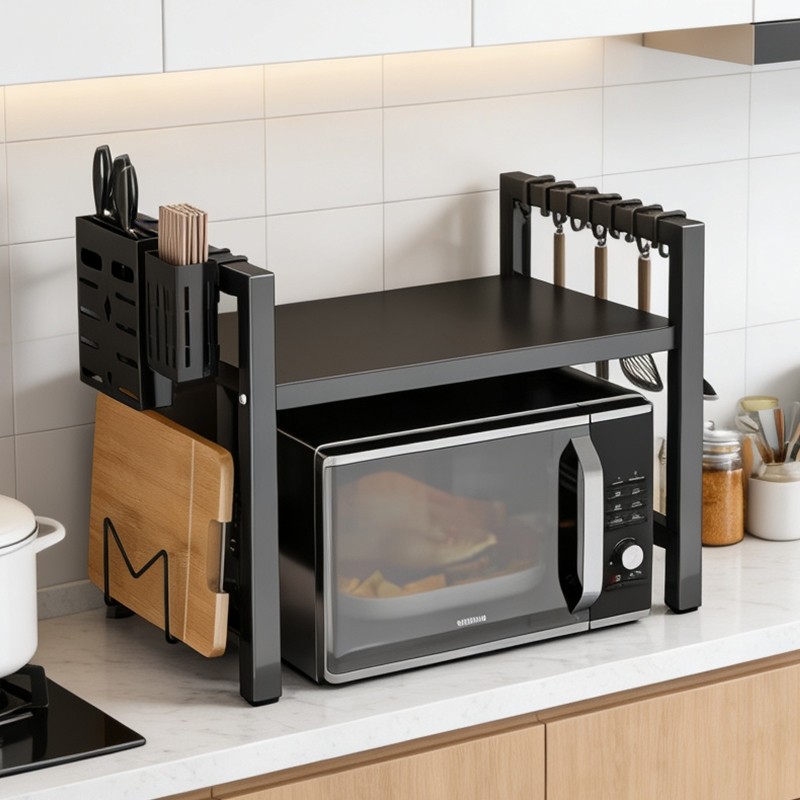 厨房微波炉置物架可伸缩家用台面桌面双层电饭锅烤箱收纳橱柜支架