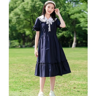 少女娃娃领连衣裙夏季2026新款高中女生夏装初中学生大童裙子长裙