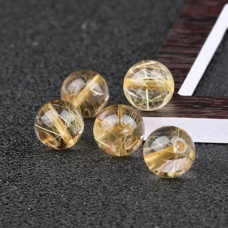 VZZS天然巴西金发晶水晶散珠手串珠diy饰品散珠钛晶圆珠单珠配