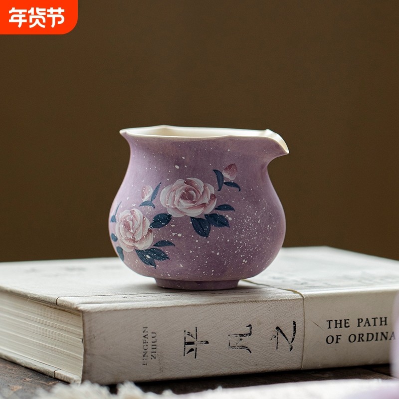 粉引手绘莫奈玫瑰花公道杯家用手工陶瓷花口分茶器高颜值均杯匀杯,餐饮具,茶杯,淘宝优惠券,粉丝福利购,淘宝优惠卷