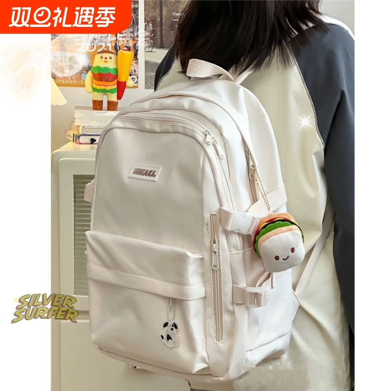 isn简约风日系校园简约百搭双肩包少女高中学生上课书包背包防水