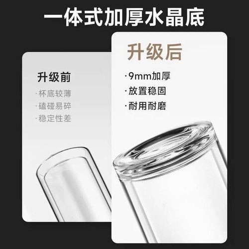 高硼硅新款水晶直筒双层玻璃夹便携食品级保温茶水