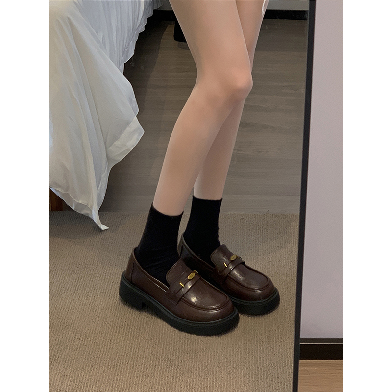 贾不假乐福鞋女2025秋季新款鞋子复古通勤黑色厚底英伦风小皮鞋