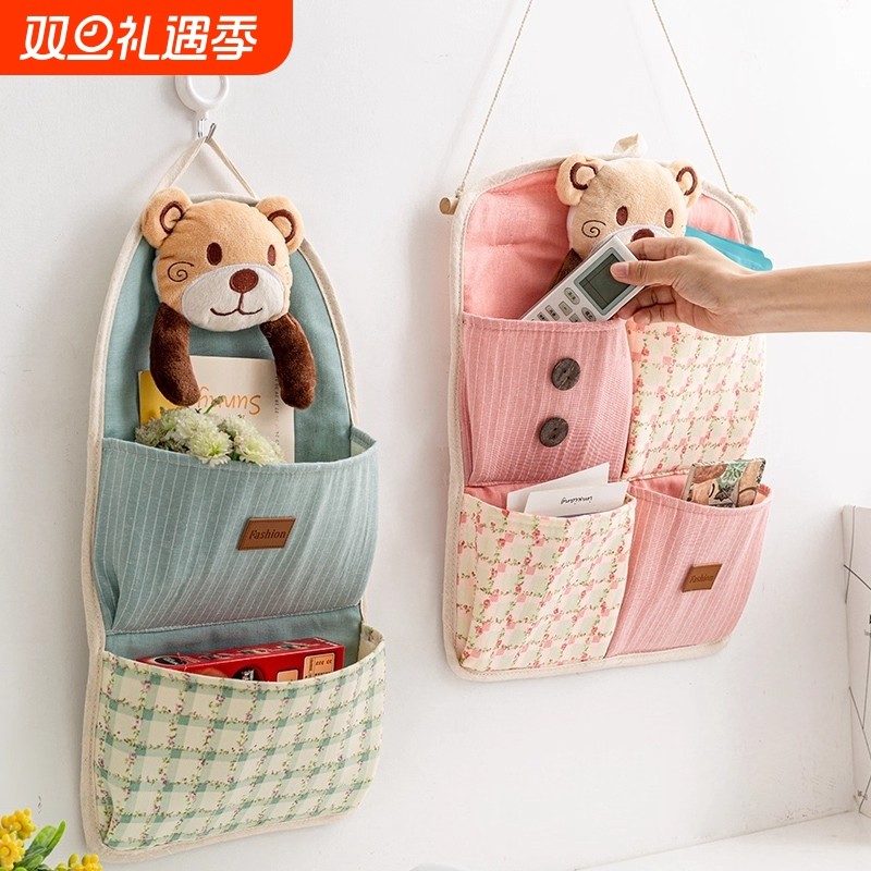 布艺钥匙手机杂物收纳袋宿舍神器门后挂墙上墙挂式学生多层壁挂袋