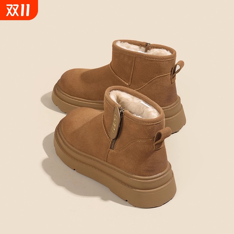 真皮厚底雪地靴女2025冬季新款外穿防滑加绒短靴保暖加绒毛毛棉鞋
