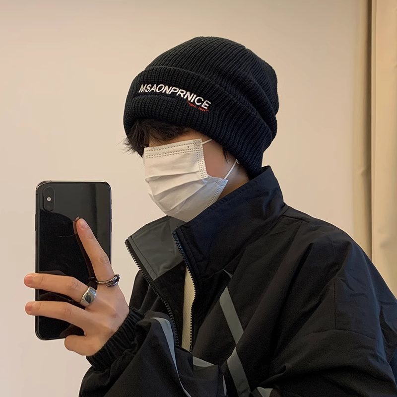 秋冬季保暖字母针织帽子男防寒嘻哈护耳毛线帽时尚百搭包头冷帽潮