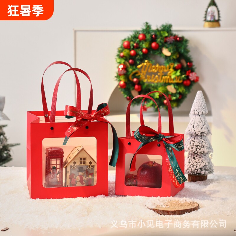 圣诞节包装袋平安果礼品袋新年喜庆红色节日袋子抱抱桶手提袋纸袋