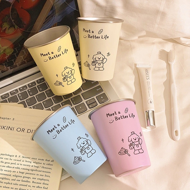 线条小狗卡通情侣水杯漱口杯ins高颜值不锈钢简约洗漱杯食品级,家庭/个人清洁工具,洗漱杯,淘宝优惠券,粉丝福利购,淘宝优惠卷