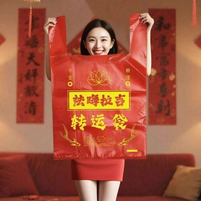 加厚红色加大收纳搬家袋除秽拉吉转运旧衣服塑料袋手提吉祥除尘