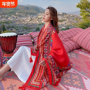 民族风披肩围巾拍照防晒沙滩丝巾海边大纱巾女沙漠旅游红色夏旅行