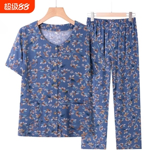 老人夏装女棉绸套装中老年女装妈妈装夏季开衫奶奶短袖老太太服装