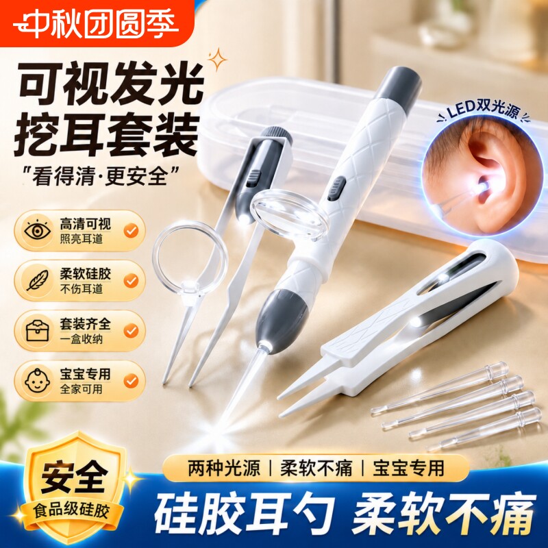 发光挖耳勺套装可视工具图片
