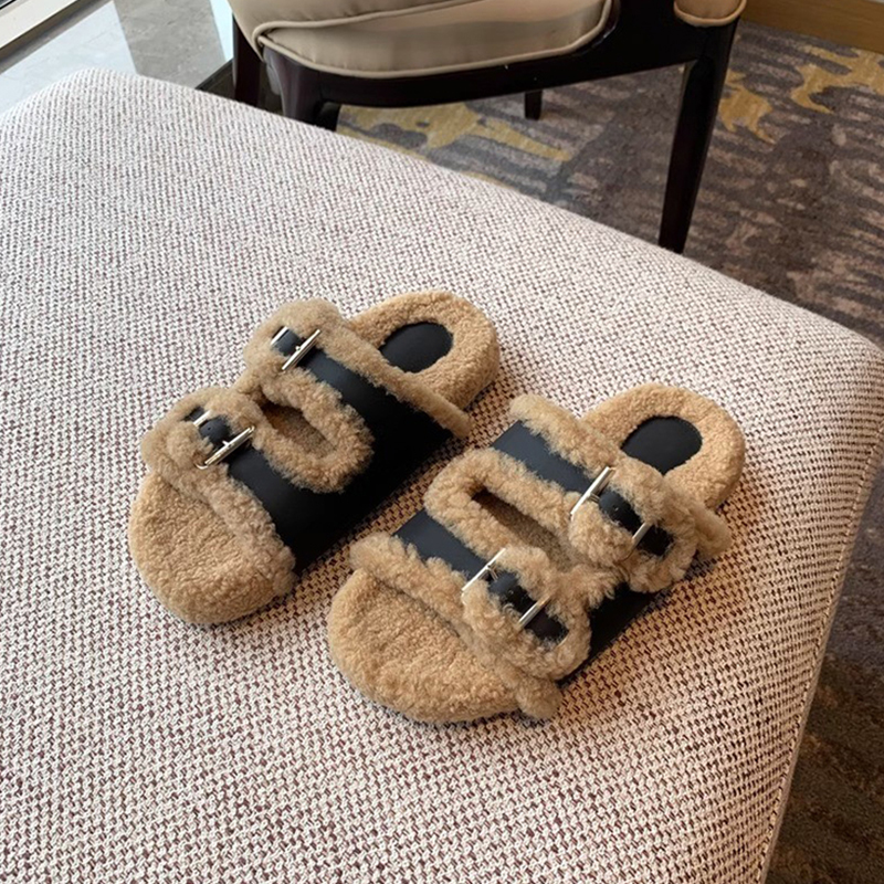 法式博肯厚底毛毛拖鞋女外穿2025新款平底孕妇鞋秋冬羊羔毛勃肯鞋