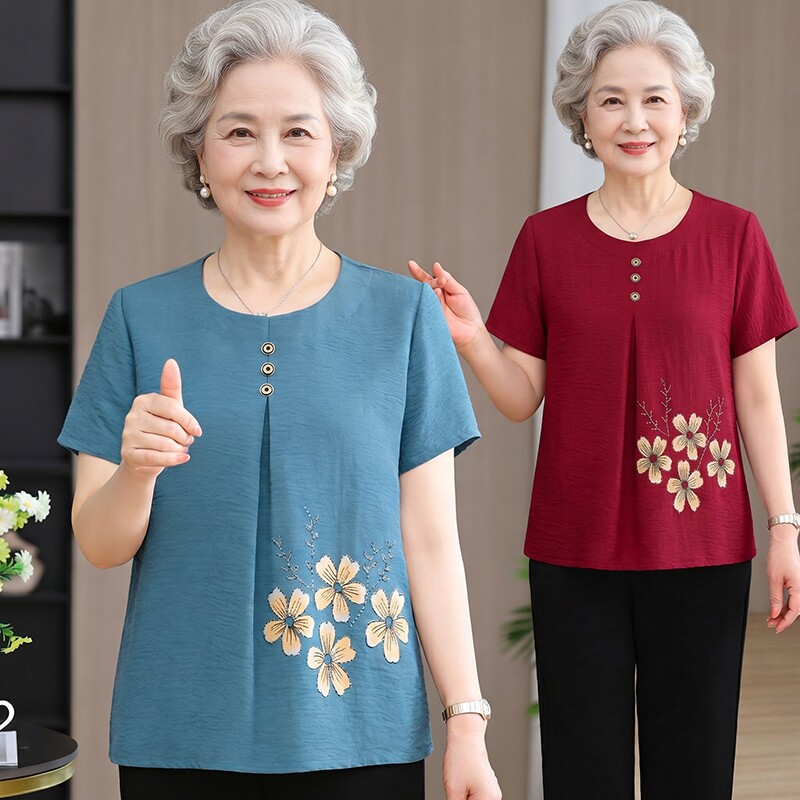 中老年人女装奶奶T恤2026新款夏季妈妈短袖套装70多岁80衣服